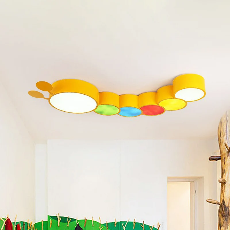 Cartoon-Raupe, LED-Deckenbeleuchtung, Kindergarten-Unterputzleuchte aus Metall Gelb Clearhalo