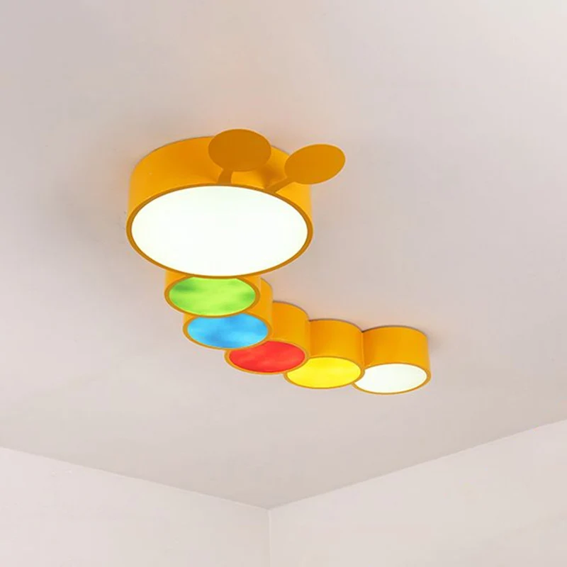 Cartoon-Raupe, LED-Deckenbeleuchtung, Kindergarten-Unterputzleuchte aus Metall Gelb Clearhalo