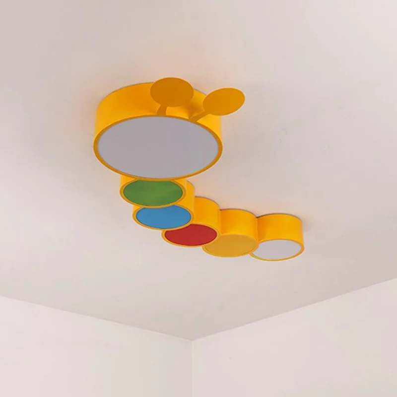 Cartoon-Raupe, LED-Deckenbeleuchtung, Kindergarten-Unterputzleuchte aus Metall Gelb Clearhalo