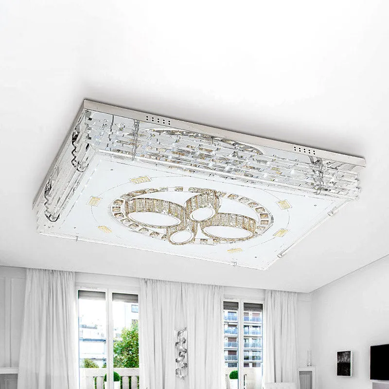 Chrom-Rechteck-Deckenleuchte, moderne Kristall-LED-Wohnzimmer-Unterputzleuchte mit Blumendesign Clearhalo