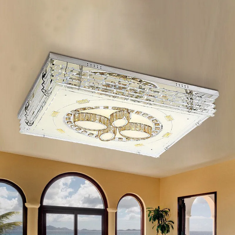 Chrom-Rechteck-Deckenleuchte, moderne Kristall-LED-Wohnzimmer-Unterputzleuchte mit Blumendesign Clearhalo