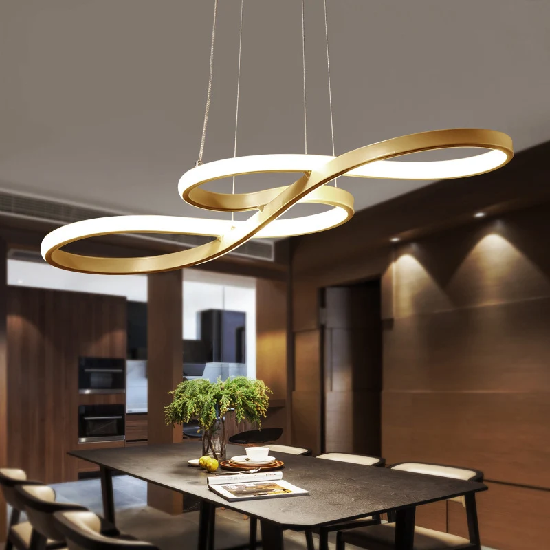 Closed Curve Küchen-Esstisch-Kronleuchter, modernistische LED-Deckenpendelleuchte aus Silikagel Gold Clearhalo