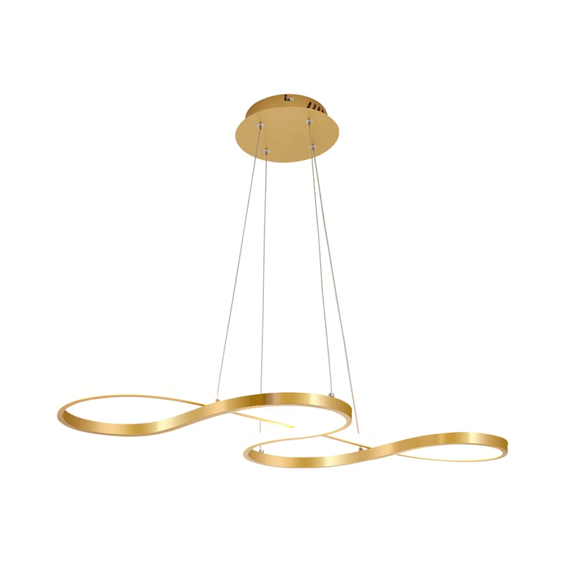 Closed Curve Küchen-Esstisch-Kronleuchter, modernistische LED-Deckenpendelleuchte aus Silikagel Gold Clearhalo