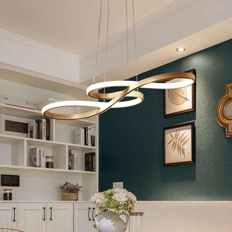 Closed Curve Küchen-Esstisch-Kronleuchter, modernistische LED-Deckenpendelleuchte aus Silikagel Gold Clearhalo
