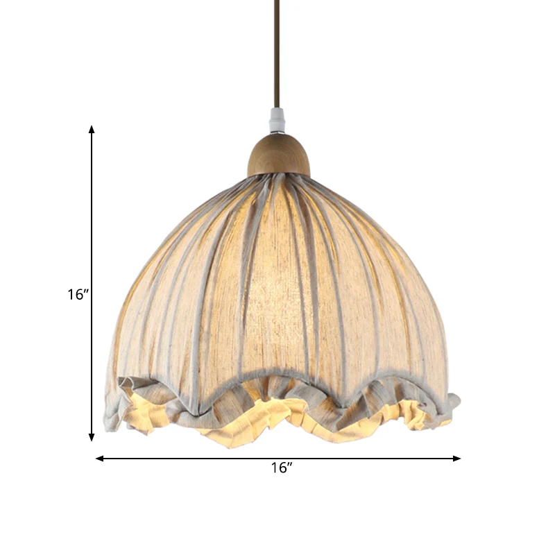 Cremegrauer, gewellter Deckenanhänger, traditioneller Stoff, 1 Glühbirne, Restaurant-Hängeleuchte, 14"/16" breit Clearhalo