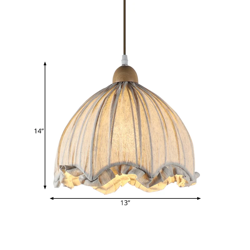 Cremegrauer, gewellter Deckenanhänger, traditioneller Stoff, 1 Glühbirne, Restaurant-Hängeleuchte, 14"/16" breit Clearhalo