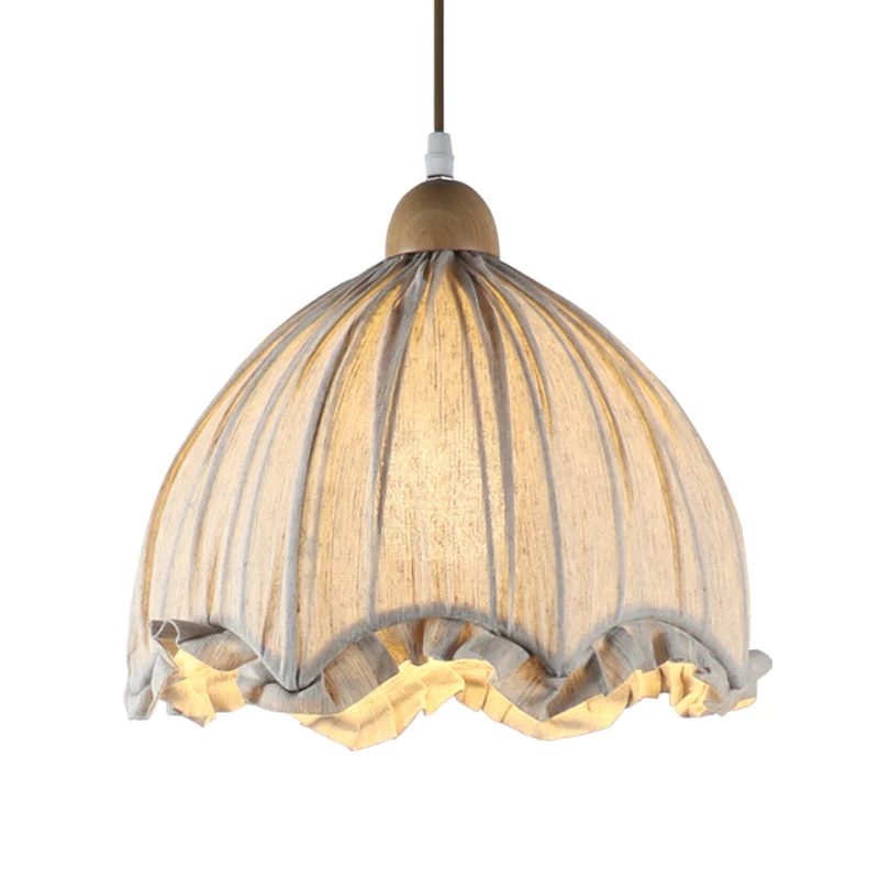 Cremegrauer, gewellter Deckenanhänger, traditioneller Stoff, 1 Glühbirne, Restaurant-Hängeleuchte, 14"/16" breit Clearhalo