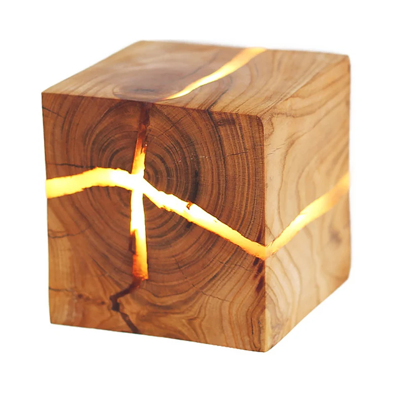 Cube Crack Wood Flush Wandleuchte Kreative nordische integrierte LED-Wandleuchte Beige Clearhalo