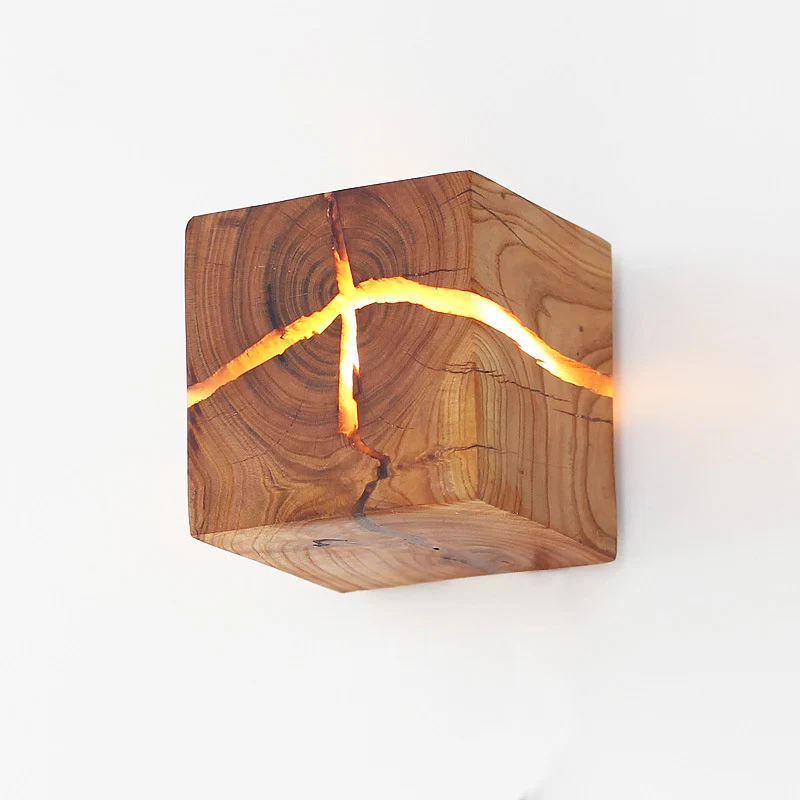Cube Crack Wood Flush Wandleuchte Kreative nordische integrierte LED-Wandleuchte Beige Clearhalo