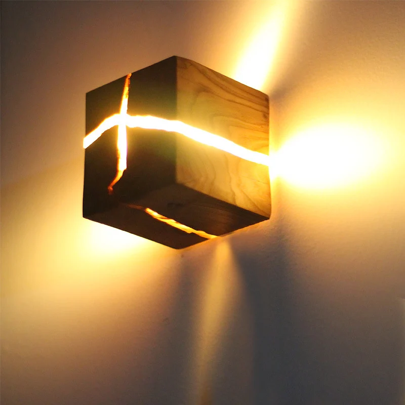 Cube Crack Wood Flush Wandleuchte Kreative nordische integrierte LED-Wandleuchte Beige Clearhalo