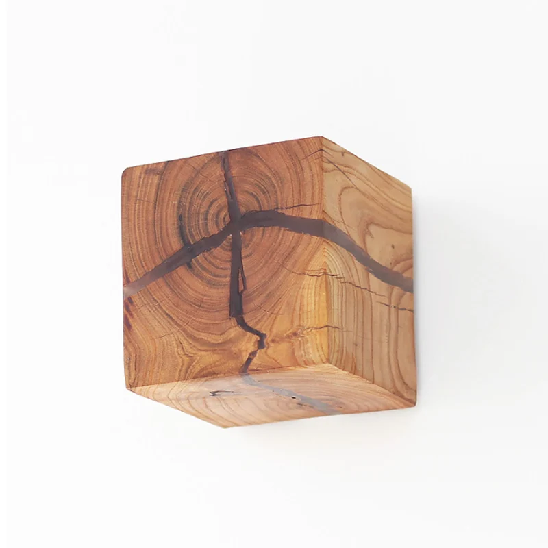 Cube Crack Wood Flush Wandleuchte Kreative nordische integrierte LED-Wandleuchte Beige Clearhalo