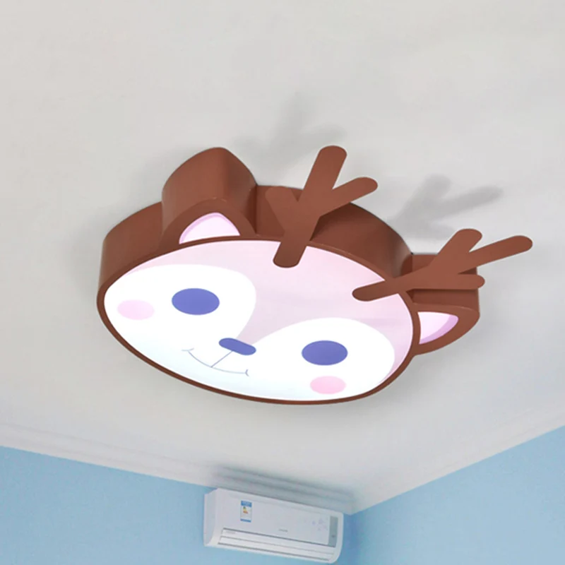 Deckenleuchte aus Metall mit Sika-Hirsch, Deckenleuchte für Kinderzimmer, Tier-Deckenleuchte Braun Clearhalo