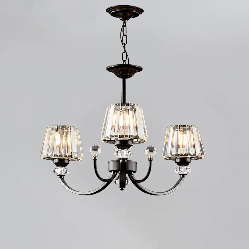 Deckenpendelleuchte, klassischer Schlafzimmer-Kronleuchter mit kegelförmigem Kristallschirm Schwarz Clearhalo