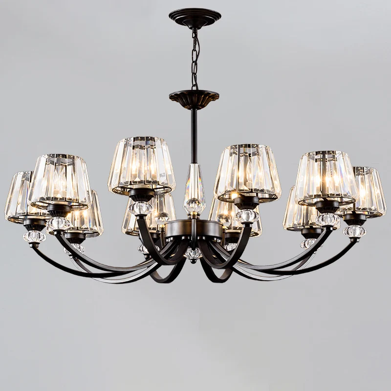 Deckenpendelleuchte, klassischer Schlafzimmer-Kronleuchter mit kegelförmigem Kristallschirm Schwarz Clearhalo