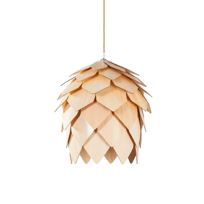 Dekorative 1-flammige Pendelleuchte Hellbeige, rohrkegelförmig, mit Holzschirm Clearhalo