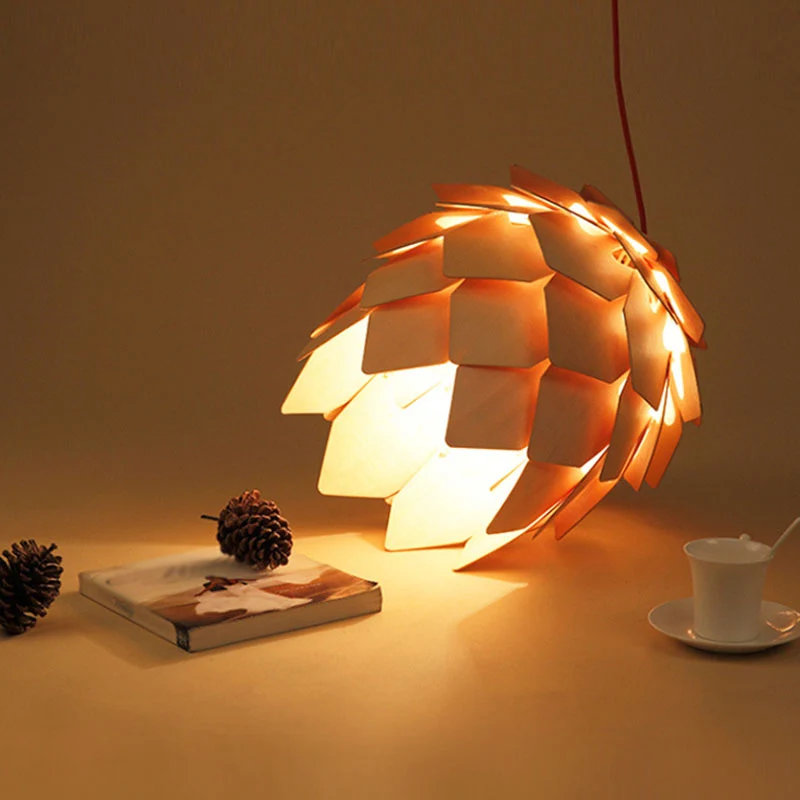 Dekorative 1-flammige Pendelleuchte Hellbeige, rohrkegelförmig, mit Holzschirm Clearhalo