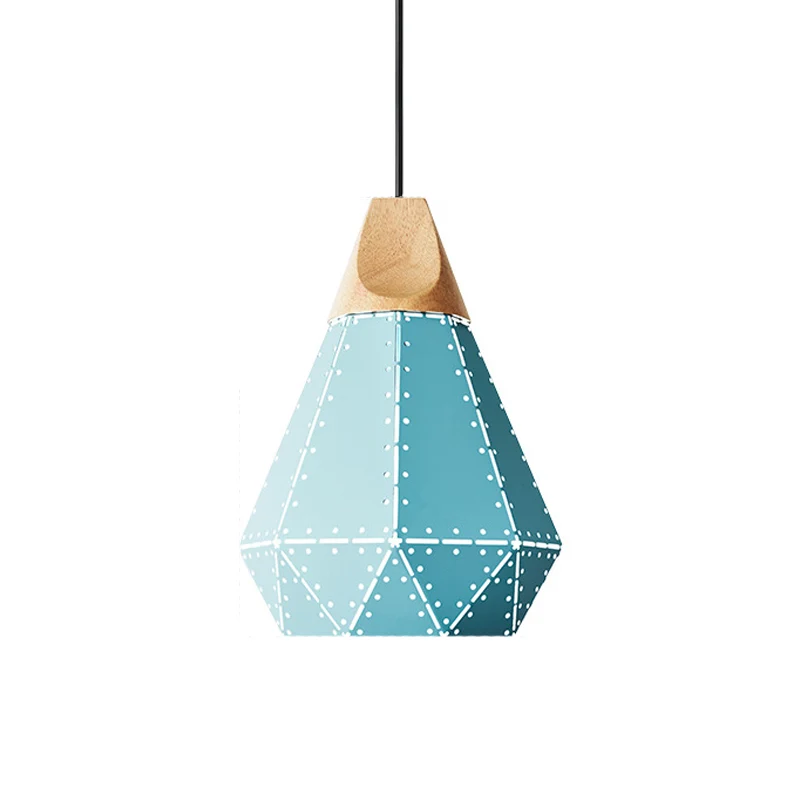 Diamond Iron Hängeleuchte Macaron 1-hellgrau/weiß/blau und Holz-Hängeleuchte mit lasergeschnittenem Design Clearhalo
