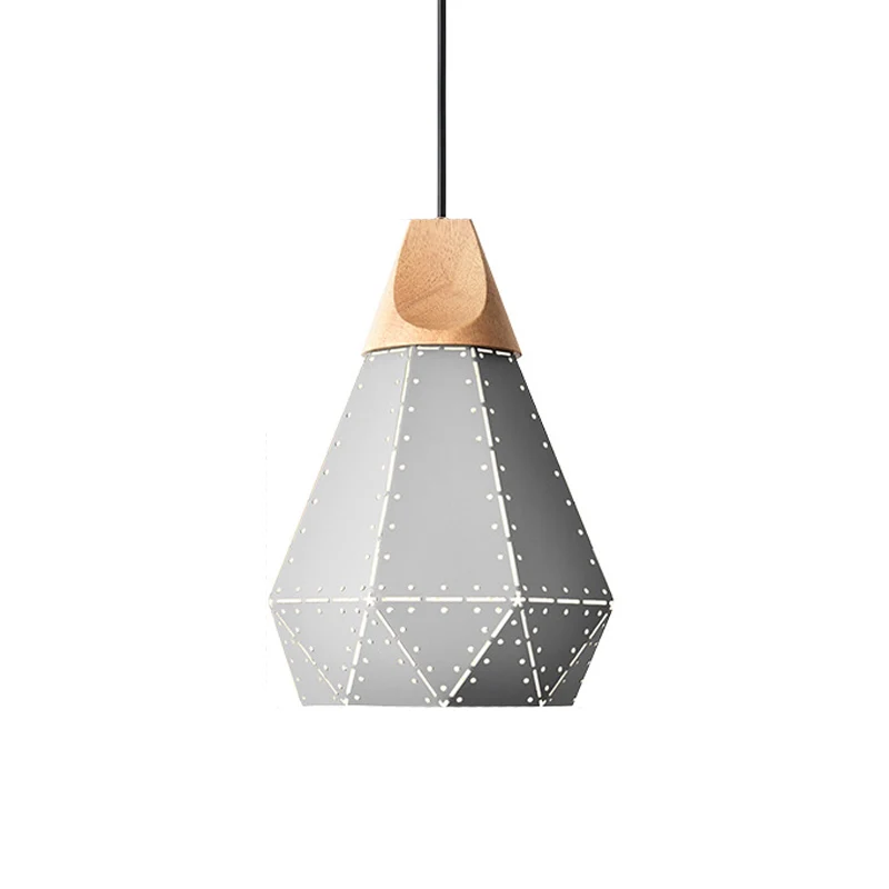 Diamond Iron Hängeleuchte Macaron 1-hellgrau/weiß/blau und Holz-Hängeleuchte mit lasergeschnittenem Design Clearhalo