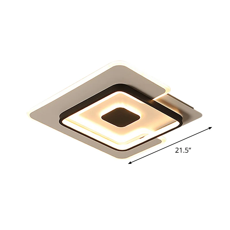 Dünne, zweilagige, quadratische, flächenbündige, modernistische LED-Deckenbeleuchtung für Schlafzimmer aus Eisen Schwarz u...