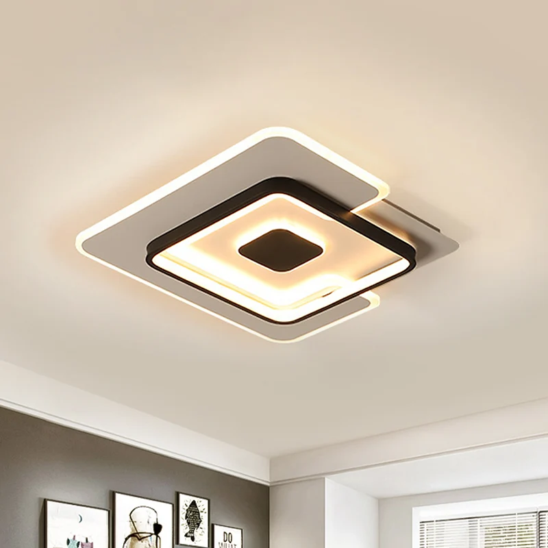 Dünne, zweilagige, quadratische, flächenbündige, modernistische LED-Deckenbeleuchtung für Schlafzimmer aus Eisen Schwarz u...