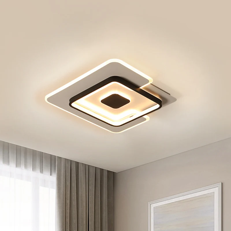 Dünne, zweilagige, quadratische, flächenbündige, modernistische LED-Deckenbeleuchtung für Schlafzimmer aus Eisen Schwarz u...