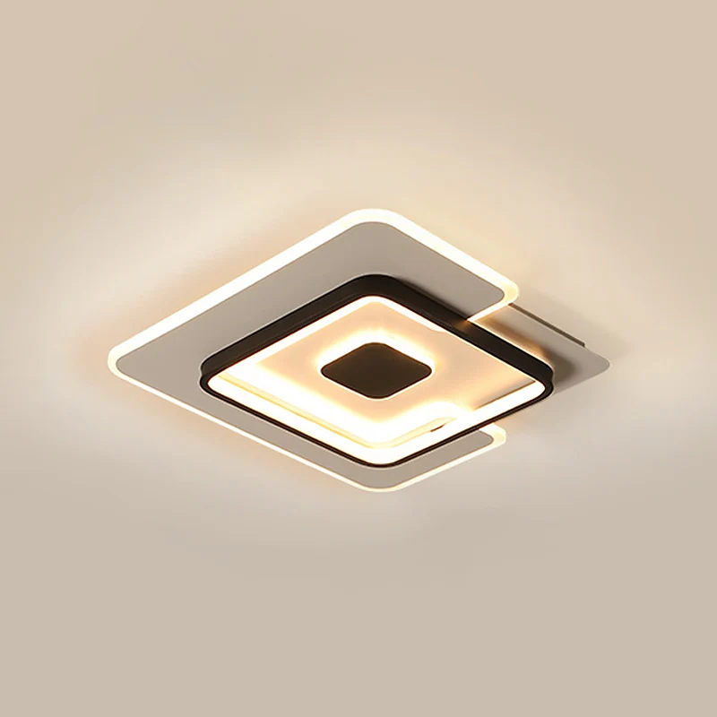 Dünne, zweilagige, quadratische, flächenbündige, modernistische LED-Deckenbeleuchtung für Schlafzimmer aus Eisen Schwarz u...