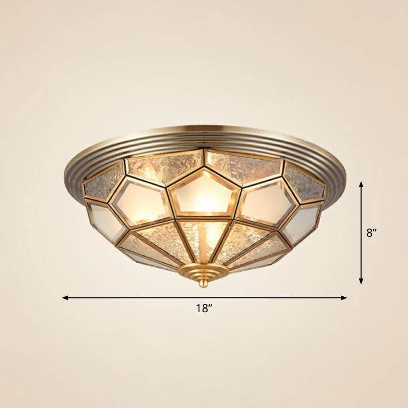 Dome Aisle Flush Deckenleuchte, Milchglas, Messing, Unterputzleuchte im Kolonialstil Clearhalo