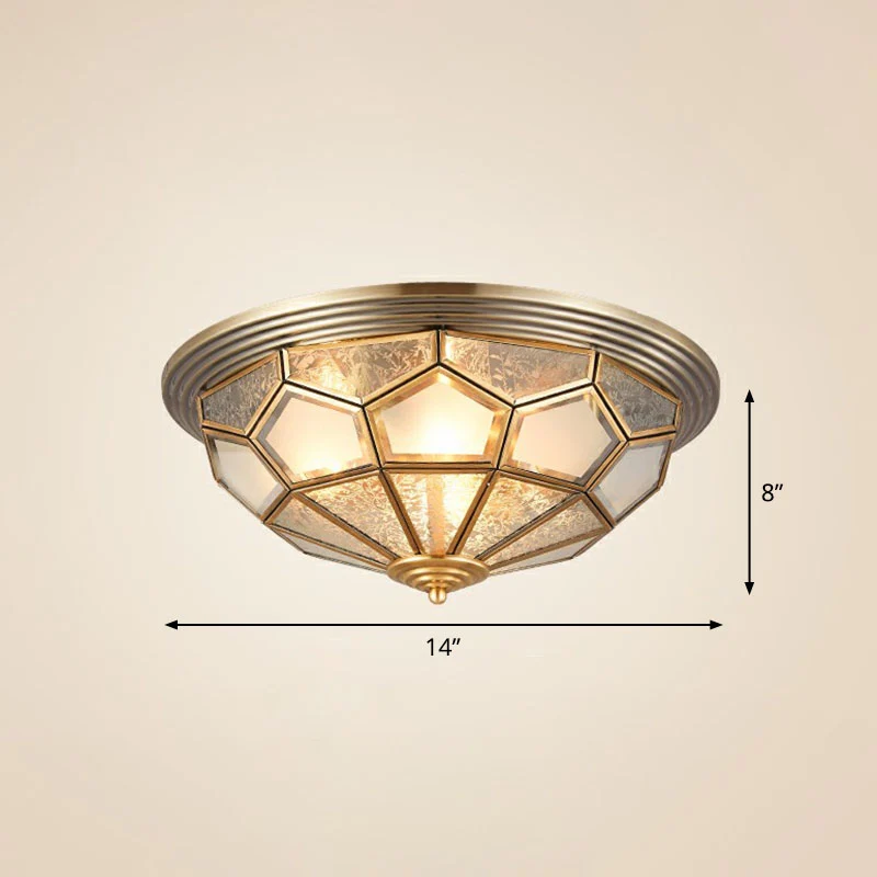 Dome Aisle Flush Deckenleuchte, Milchglas, Messing, Unterputzleuchte im Kolonialstil Clearhalo
