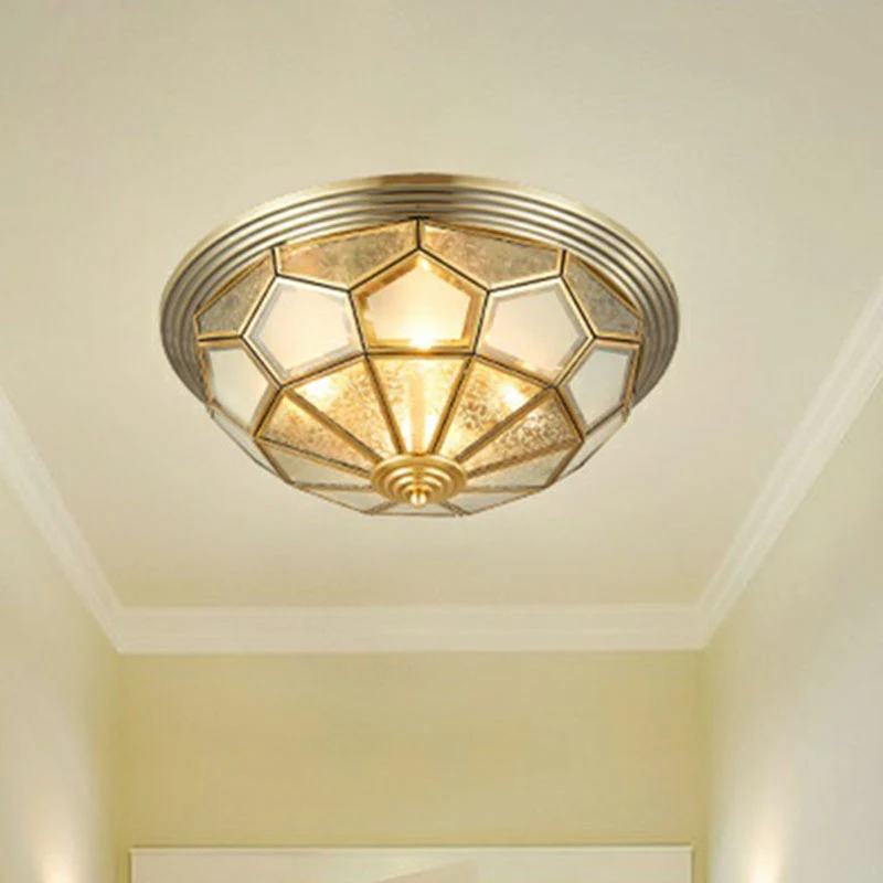 Dome Aisle Flush Deckenleuchte, Milchglas, Messing, Unterputzleuchte im Kolonialstil Clearhalo