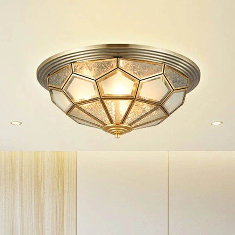 Dome Aisle Flush Deckenleuchte, Milchglas, Messing, Unterputzleuchte im Kolonialstil Clearhalo