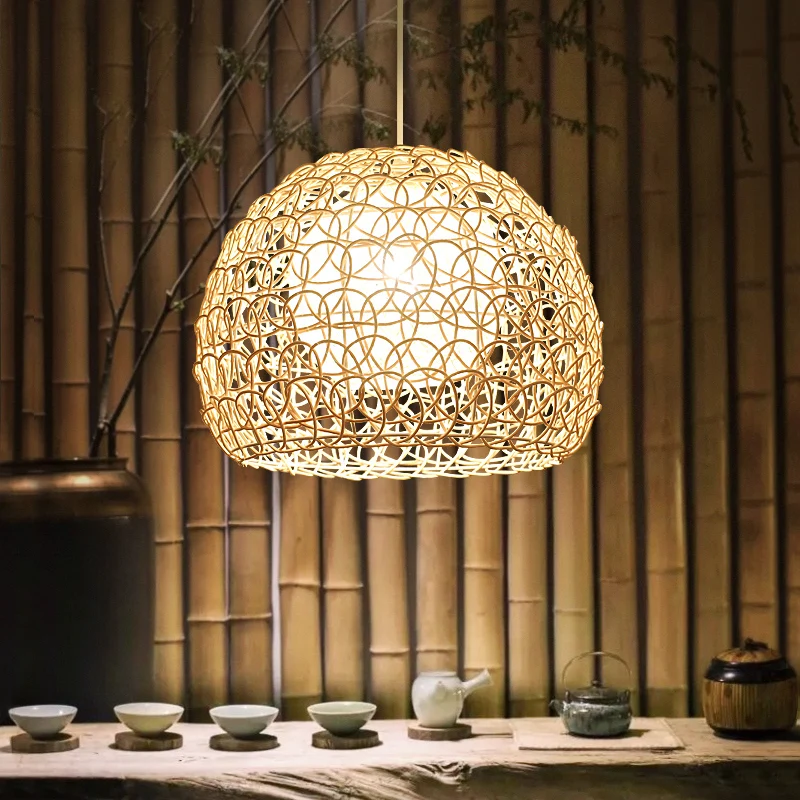 Dome Restaurant Pendelleuchte Rattan 1-Licht Einfachheit Pendelleuchte aus Holz Clearhalo