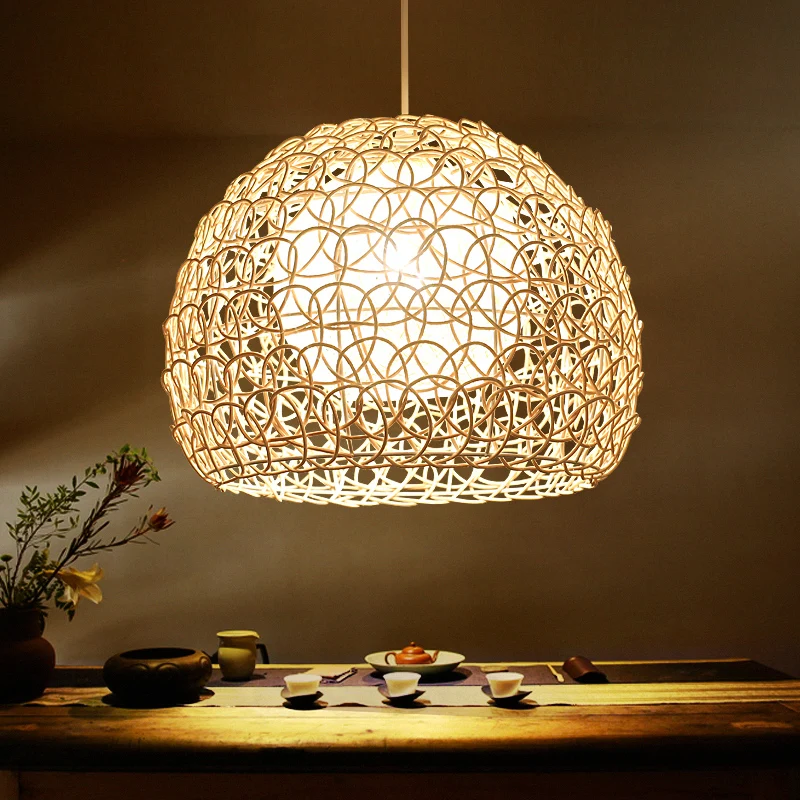 Dome Restaurant Pendelleuchte Rattan 1-Licht Einfachheit Pendelleuchte aus Holz Clearhalo