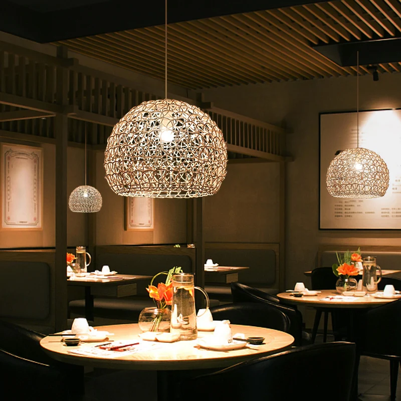 Dome Restaurant Pendelleuchte Rattan 1-Licht Einfachheit Pendelleuchte aus Holz Clearhalo