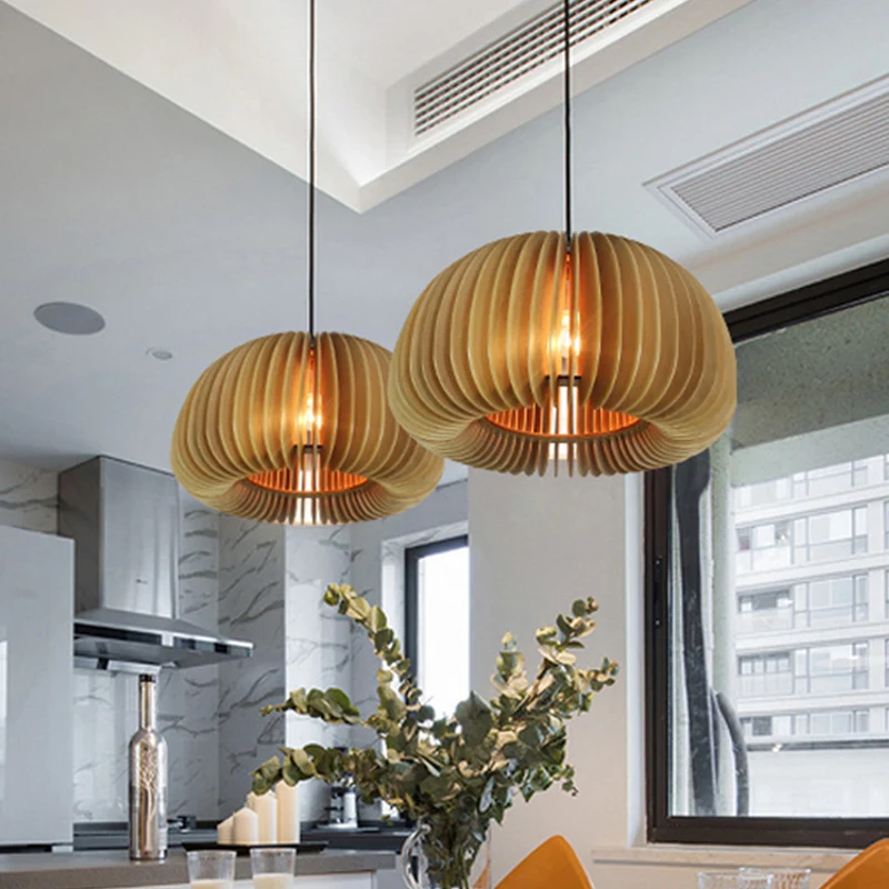 Donut-Hängeleuchte für Wohnzimmer, Holz, Einzelleuchte, Bauernhaus-Hängeleuchte Beige Clearhalo