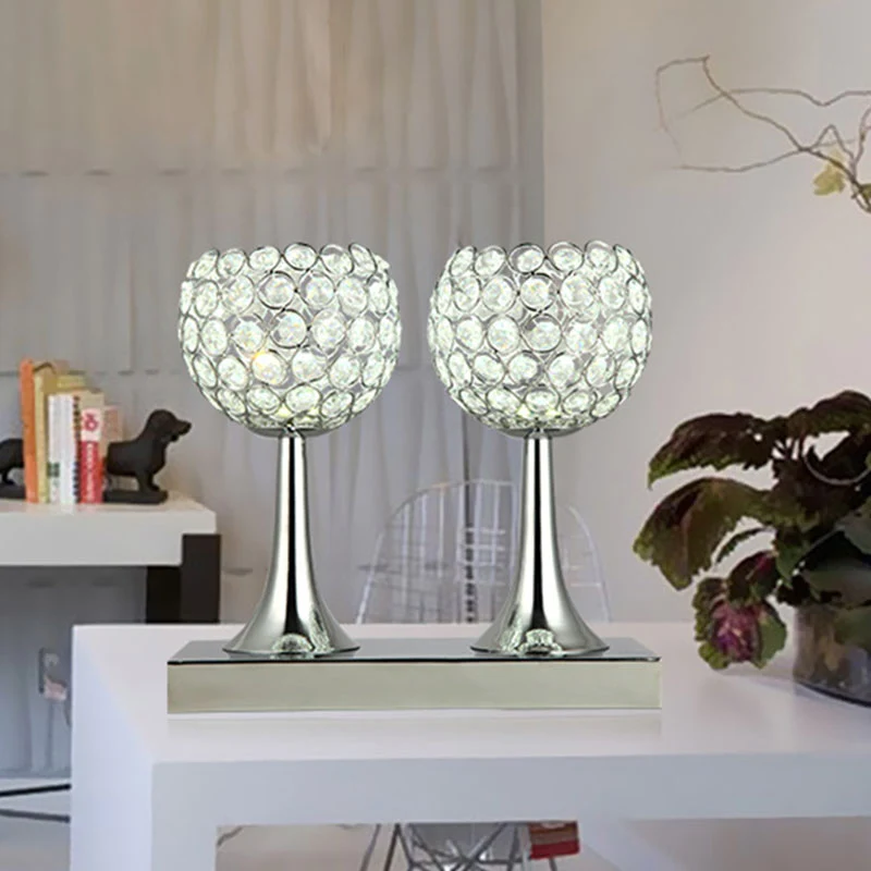 Doppelkuppel-Tischleuchte, moderne LED-Nachttischlampe mit abgeschrägtem Kristallprisma Chrom Clearhalo