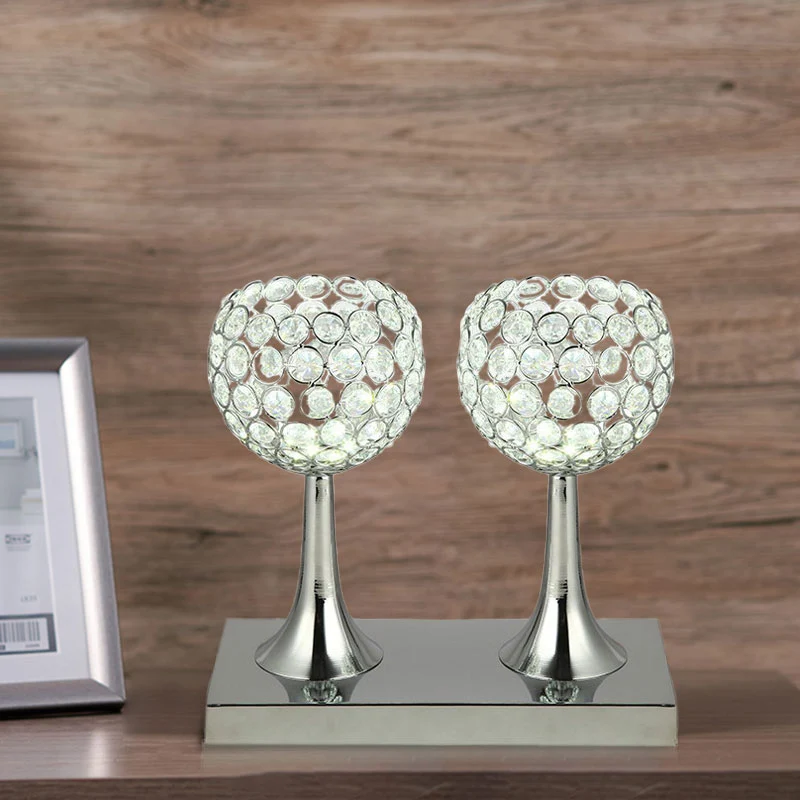 Doppelkuppel-Tischleuchte, moderne LED-Nachttischlampe mit abgeschrägtem Kristallprisma Chrom Clearhalo