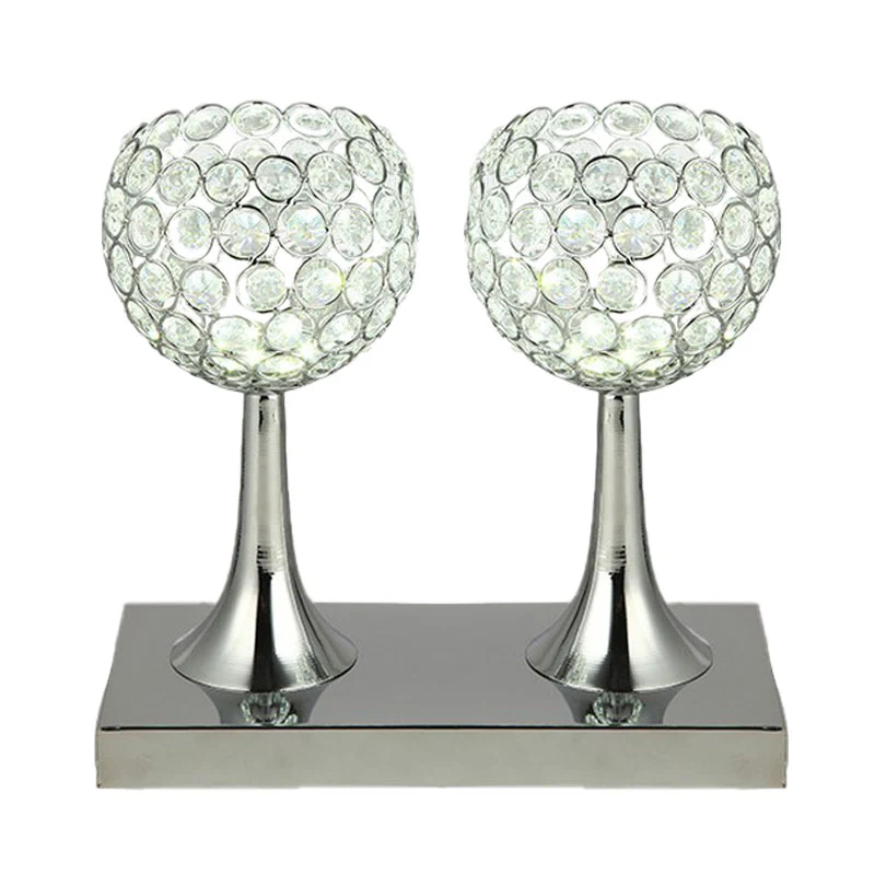 Doppelkuppel-Tischleuchte, moderne LED-Nachttischlampe mit abgeschrägtem Kristallprisma Chrom Clearhalo