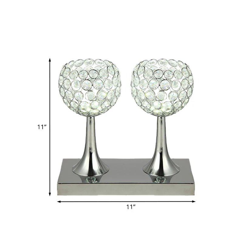 Doppelkuppel-Tischleuchte, moderne LED-Nachttischlampe mit abgeschrägtem Kristallprisma Chrom Clearhalo