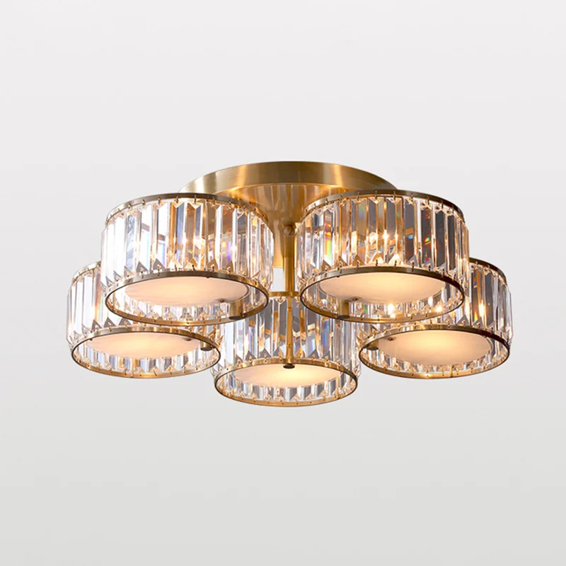 Dreiprisma-Kristall, runde, bündige Deckenleuchte, minimalistische, goldfarbene, halbbündige Deckenleuchte Clearhalo