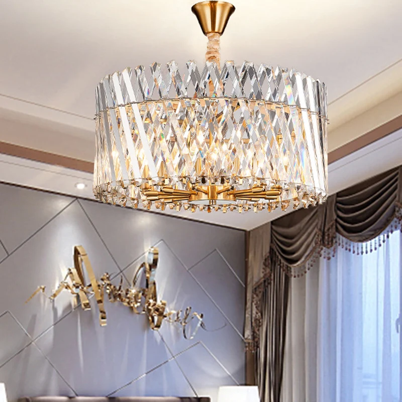 Dreiseitige Kristallstab-Trommel-Deckenleuchte, moderne Kronleuchter-Leuchte mit 10 Köpfen Clearhalo