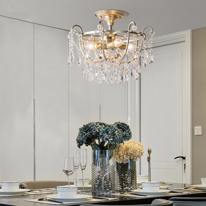Droplet Semi Flush Traditionelle, abgeschrägte Kristall-Deckenleuchte mit 4 Glühbirnen und Messing Clearhalo