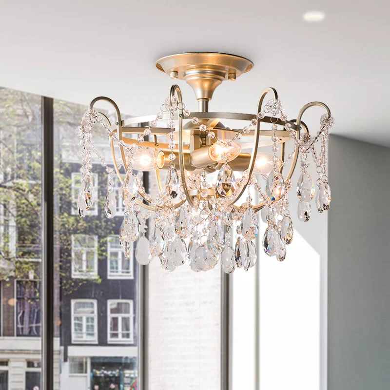 Droplet Semi Flush Traditionelle, abgeschrägte Kristall-Deckenleuchte mit 4 Glühbirnen und Messing Clearhalo