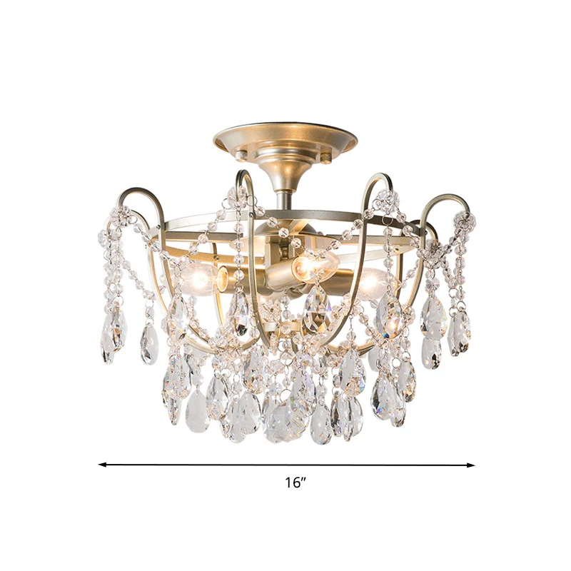 Droplet Semi Flush Traditionelle, abgeschrägte Kristall-Deckenleuchte mit 4 Glühbirnen und Messing Clearhalo