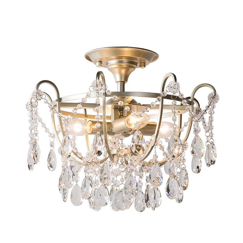 Droplet Semi Flush Traditionelle, abgeschrägte Kristall-Deckenleuchte mit 4 Glühbirnen und Messing Clearhalo