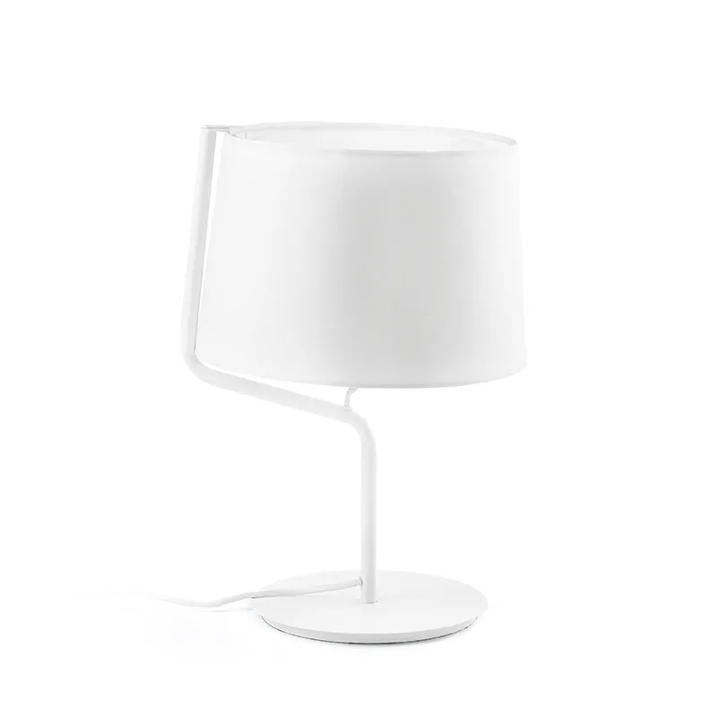 Drum Stoff Tischbeleuchtung Minimalistische 1-flammige weiße Nachttischlampe mit gebogenem Arm Clearhalo