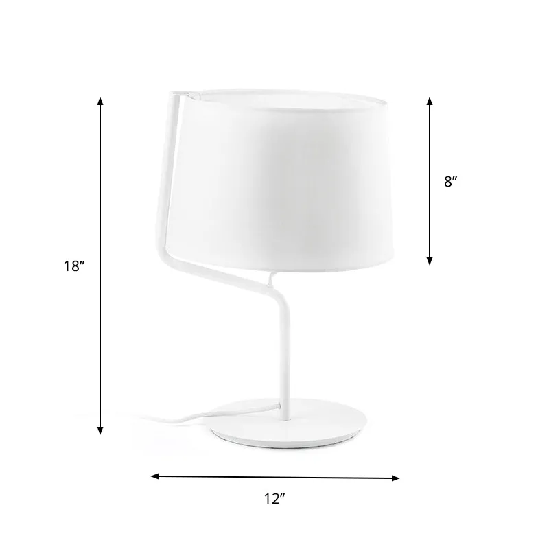 Drum Stoff Tischbeleuchtung Minimalistische 1-flammige weiße Nachttischlampe mit gebogenem Arm Clearhalo