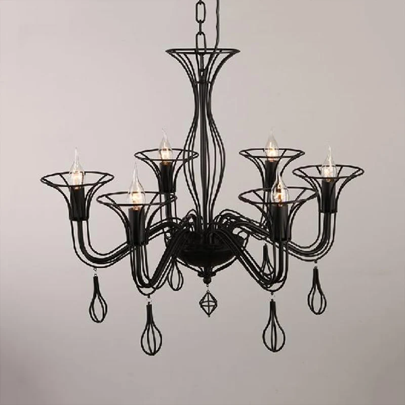 Dunkelbrauner, verschnörkelter Arm-Pendelleuchte, klassischer Wohnzimmer-Kronleuchter aus Metall mit 5/6 Lichtern Clearhalo