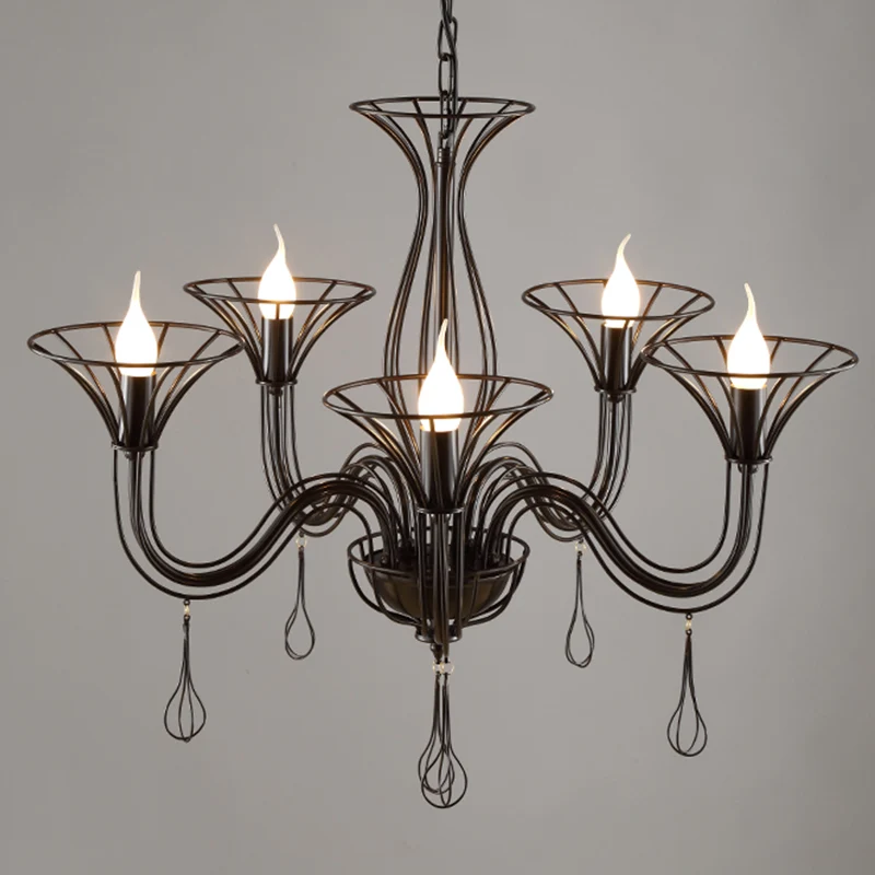 Dunkelbrauner, verschnörkelter Arm-Pendelleuchte, klassischer Wohnzimmer-Kronleuchter aus Metall mit 5/6 Lichtern Clearhalo