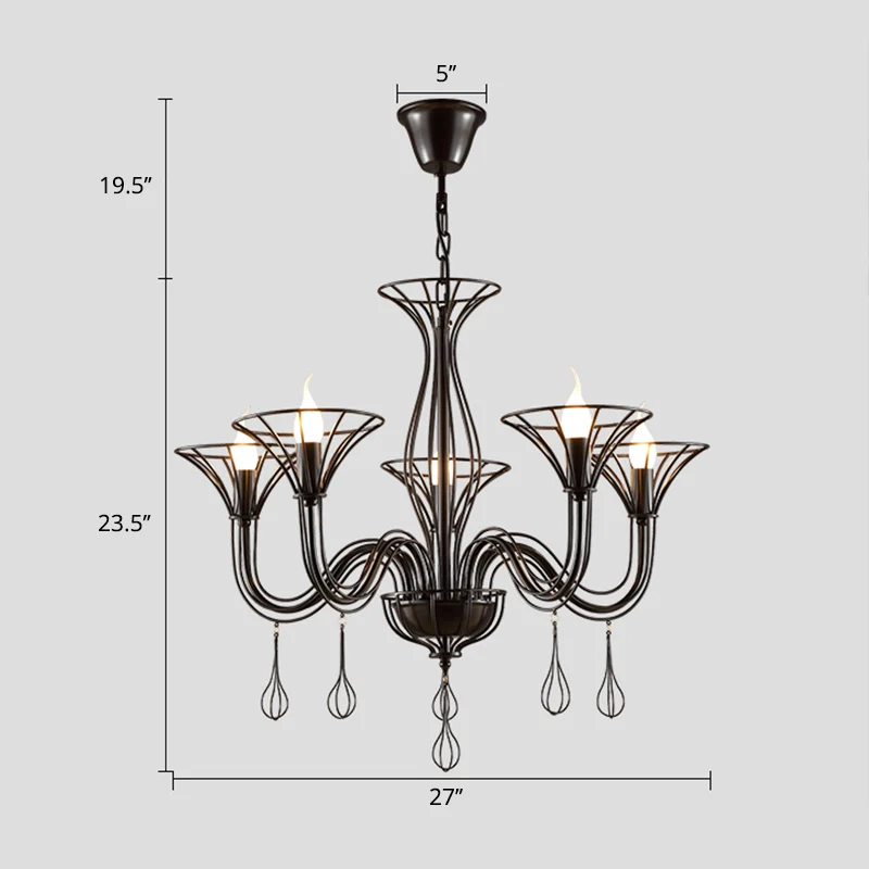 Dunkelbrauner, verschnörkelter Arm-Pendelleuchte, klassischer Wohnzimmer-Kronleuchter aus Metall mit 5/6 Lichtern Clearhalo