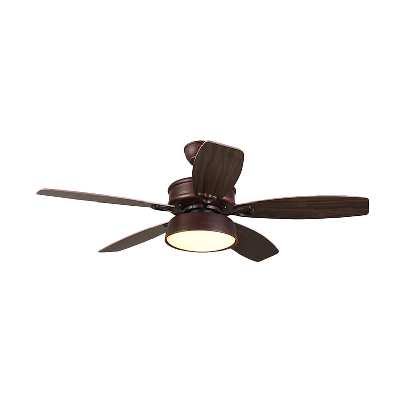 Dunkler Kaffee-LED-Deckenventilator, klassischer Stil, halbbündige Metall-Schalenform Clearhalo